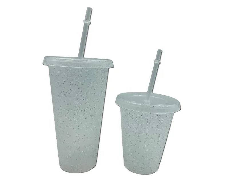 

Confetti Cups 24oz 16oz Plastic No Color Changing Plastic Cups with Straw Lid Wholesale Glitter Acrylic Juice Tumblers in Bulk, As picture