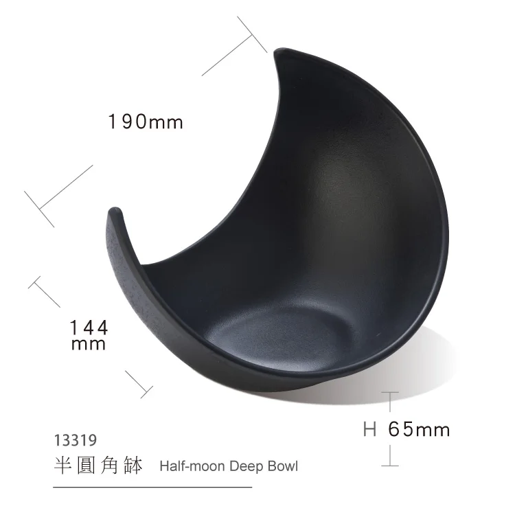 

Melamine half-moon deep bowl plate for side dish salad plate unique melamine bowls plate, Black