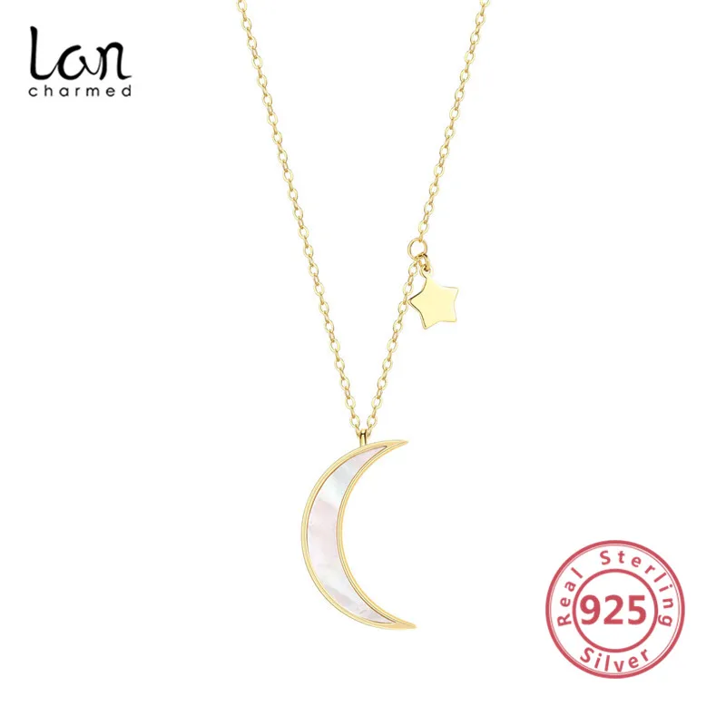 

Lancharmed 14K Gold Plated 925 Sterling Silver Jewelry Pearl Shell Star Moon Pendant Necklace, 14k gold color