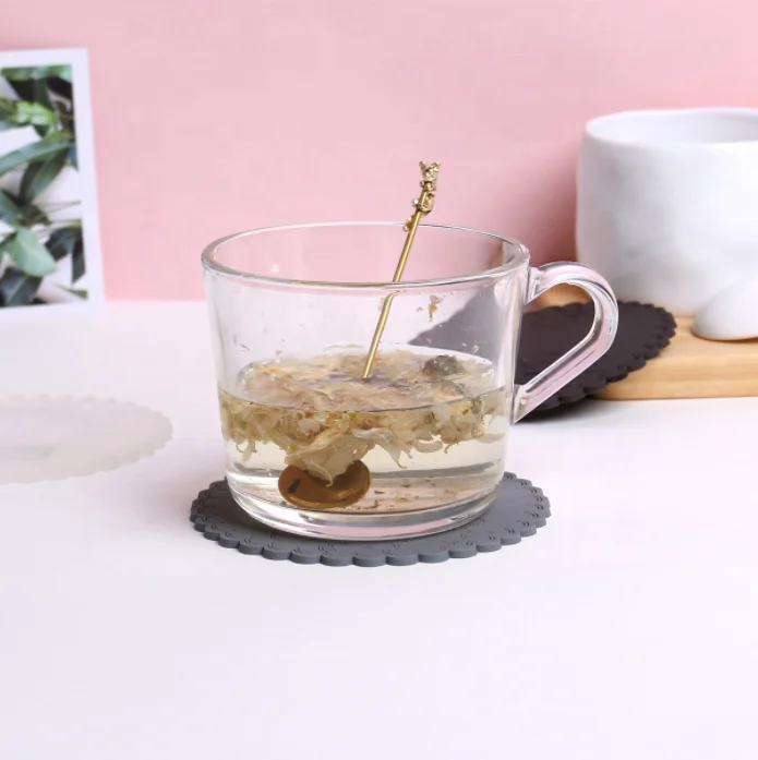 

Easy To Rinse Drinks Non-Slip Waterproof Heat Insulation Coffee Simplicity Rose Pattern Silica Gel Mug Coaster, Brown, transparent, gray