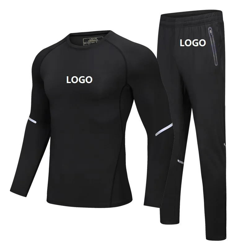 

Vedo Fitness Clothing Dropshipping Custom Logo 2 Pieces Polyester Long Sleeve Compression Shirt Pants Men Fitness Clothing, Picture shows