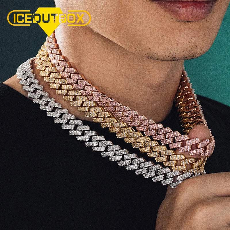 

Iced Out Cuban Link Chain White Gold Plated Diamond Cuban Chain Necklace CZ Prong Hip Hop Jewelry