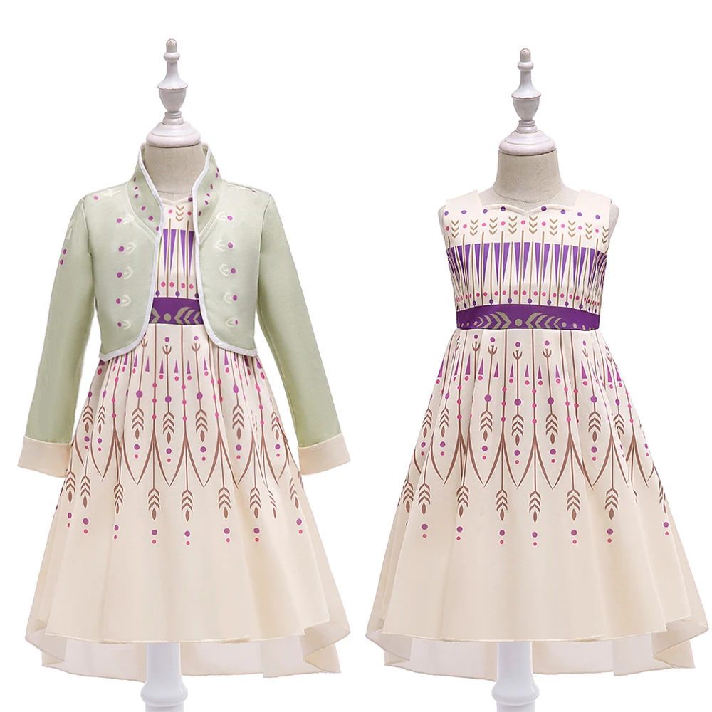 

FSMKTZ New Arrival Cosplay Dress Cartoon Character Princess Anna Elsa Dress With Jacket Kids Children Girls Dress BX1712, Champagne