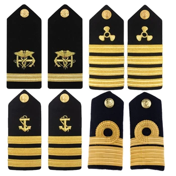 Navy Captain Epaulets 3 Bar Curl Gold Shoulder Board Insignia Ship ...