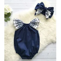 

0-24M Summer European Newborn Infant Baby Girl Clothes Ruffle Lace Fly Sleeve Rompr With Headband Jumpsuit Clothing