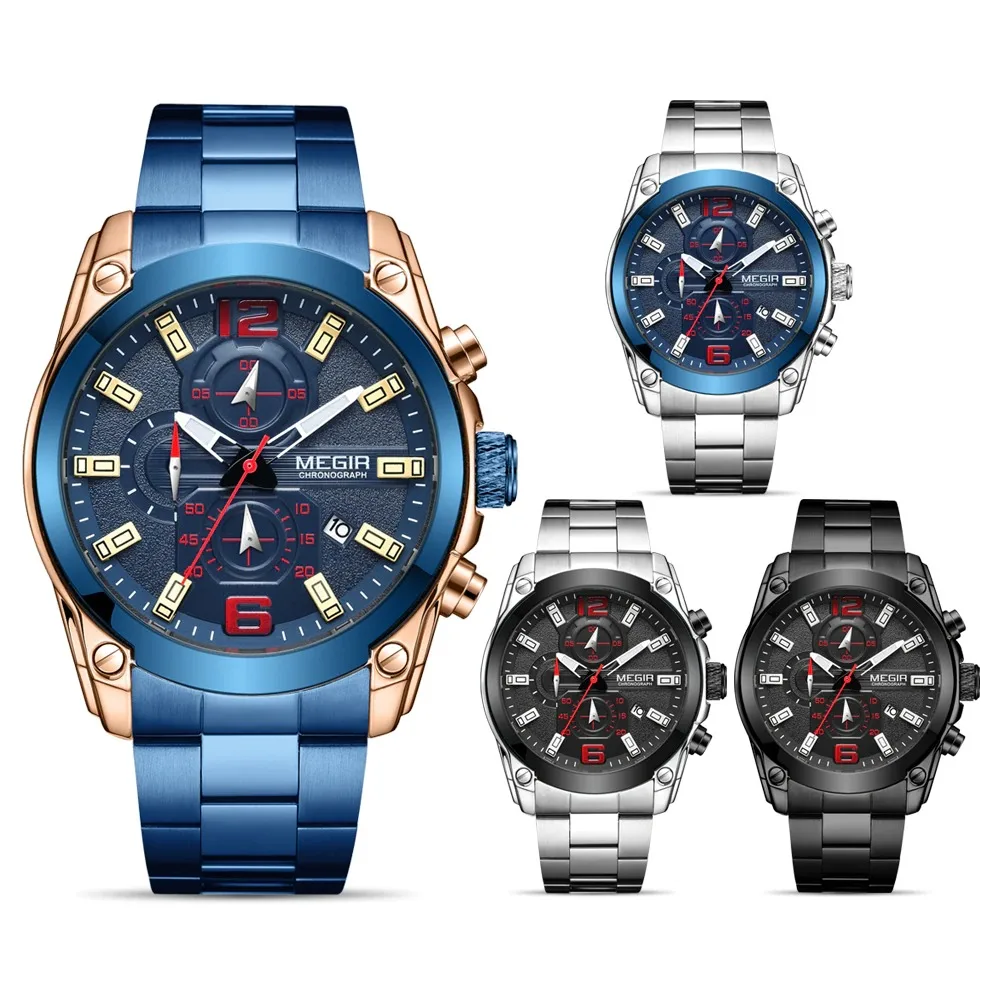 

MEGIR 2063 Sports Mens Watches Top Brand Luxury Waterproof Business Chronograph Military Wristwatch Man Clock Hour Reloj Hombre