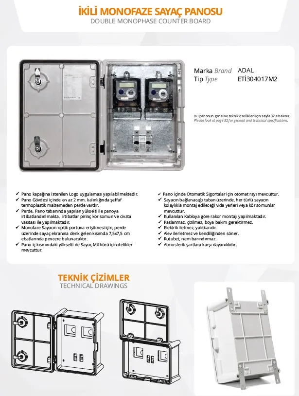 SMC Polyester DOUBLE MONOPHASE COUNTER BOARD  IP66 IP65 with CE CE, RoHS, ISO 9001:2015 Housing