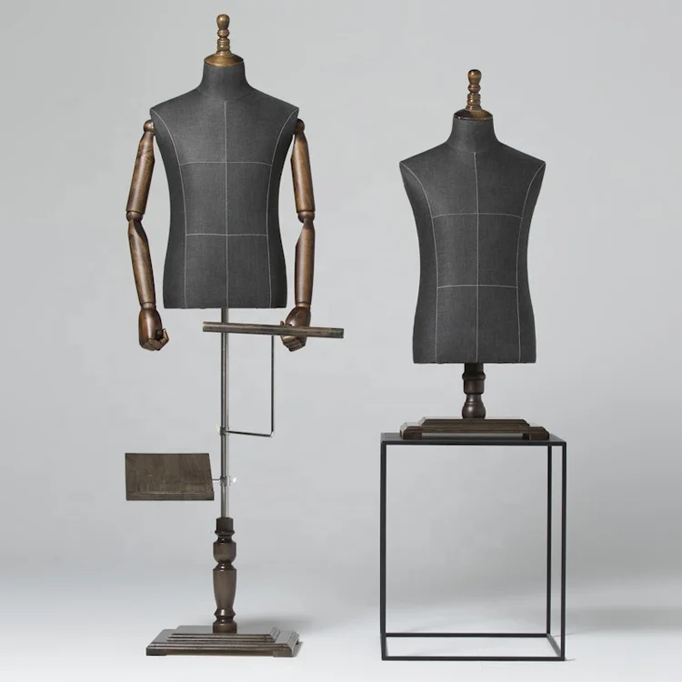 

Male Off Suit Wooden rectangle Base Stand Mannequin Body Torso, Black