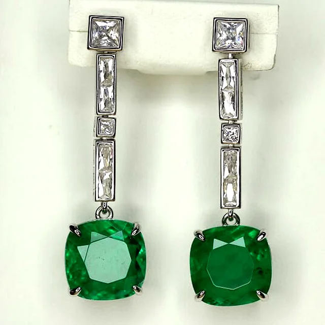 

Emerald Saphire Ruby Paraiba Drop Earrings 925 Sterling Silver Square Gemstone Earrings for Women Birthstone Anniversary Party, Picture shows