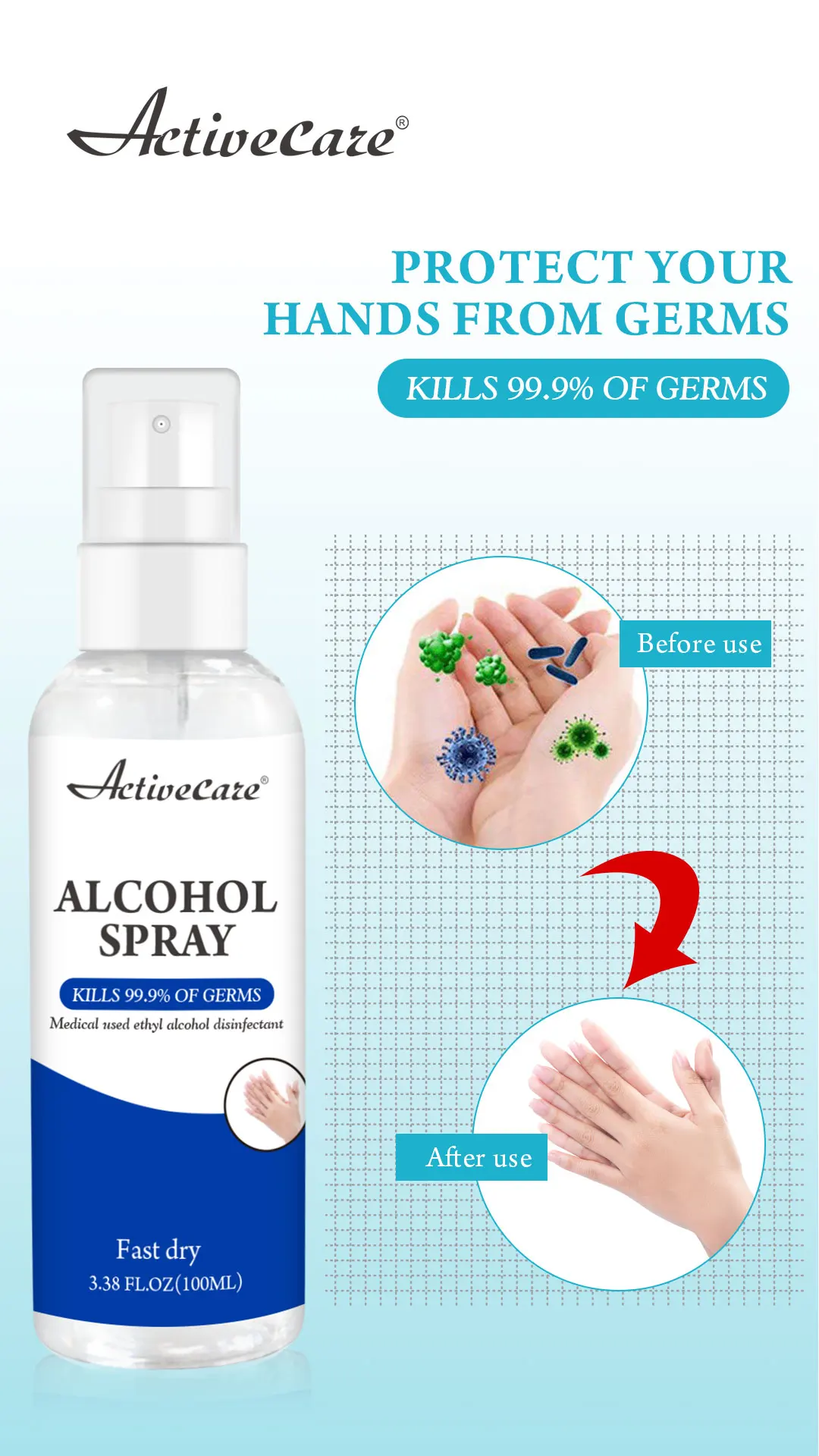 
Private Label China Hospital Waterless Antibacterial Hand Sanitizer Spray Alcohol disinfectant China 