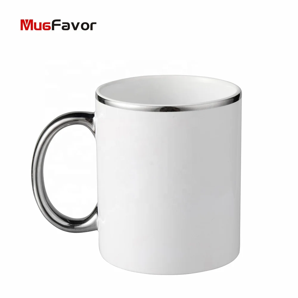 

300ml bulk ceramic white coffee mug with silver rim and handle MugFavor sublimation mugs wholesale manufacturing MW11-HG