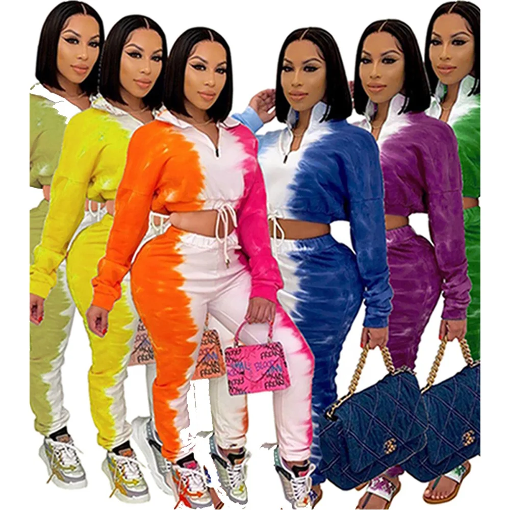 

Trendy Tie Die Gradient Print Tracksuit Sets Women