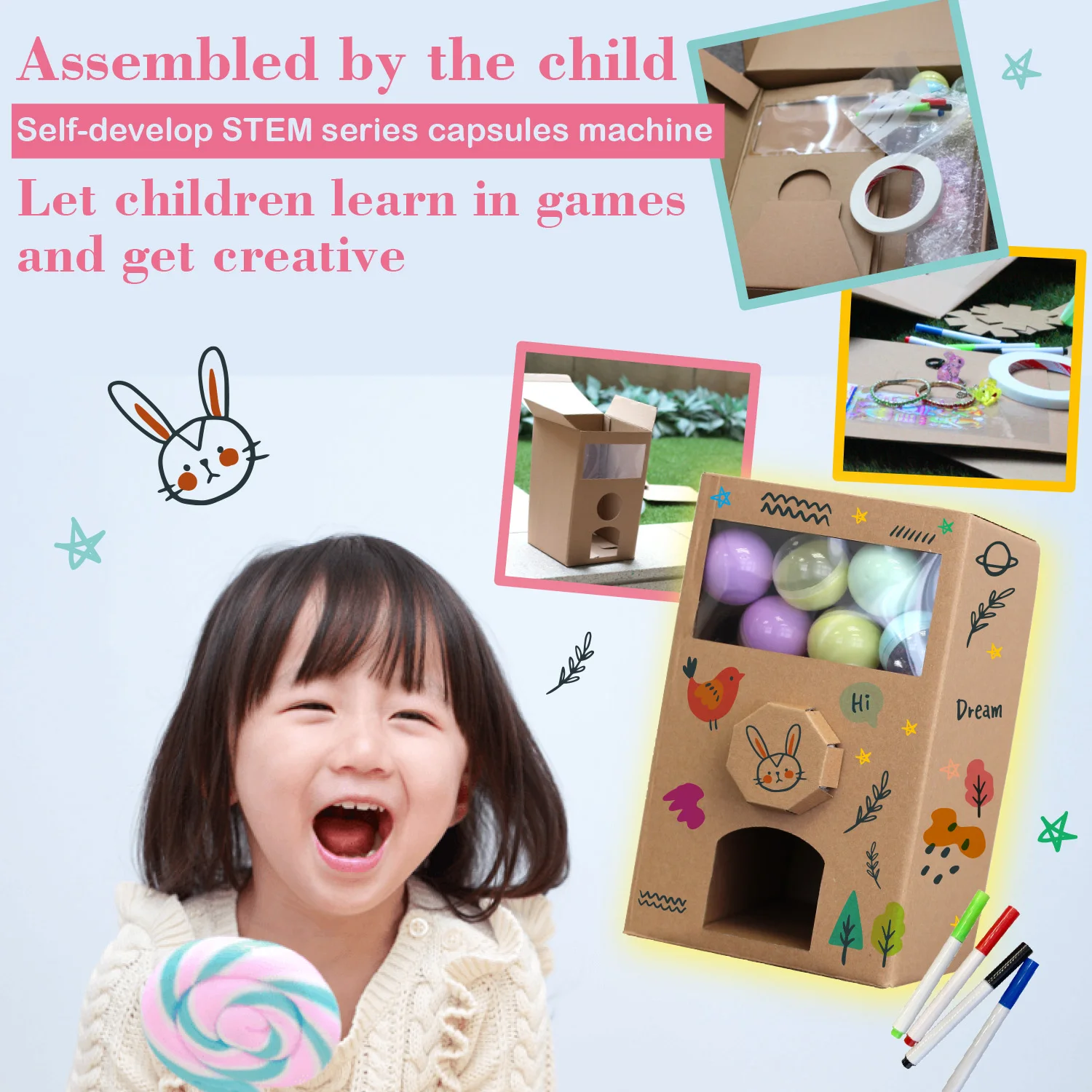 Diy Vending Machine With Capsule Steam Stem Creative Paper Cardboard Toy Educational Assemble