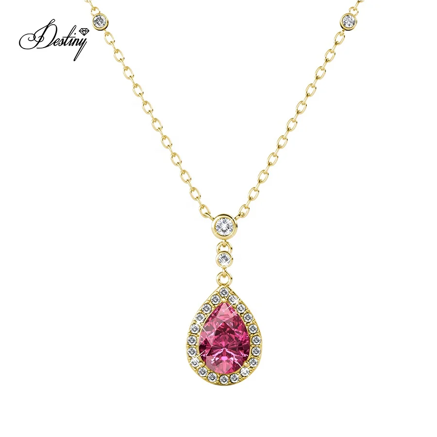 

Destiny Jewellery New Vintage Imitation Jewelry Teardrop Pink Crystal Lady Pendant Necklace With Finest Crystal