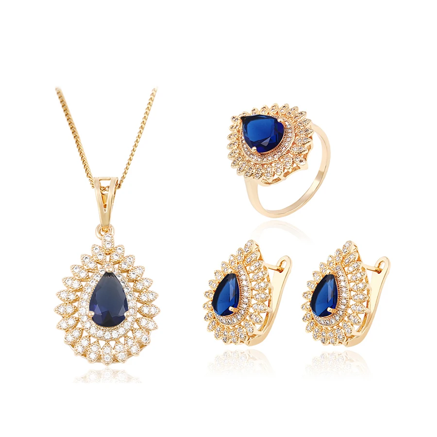 

63881 Xuping New 18k gold plated and rhodium plated women's leaf shiny stone jewelry set in stock
