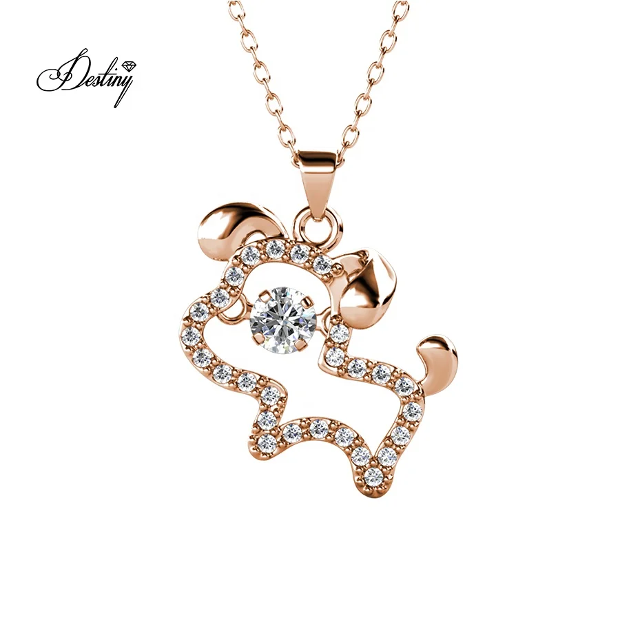 

Destiny Jewellery 12 Dancing Crystal Chinese Zodiac Animal Dog Pendant Necklace Jewelry Best Lovely Baby Gift, Rose / white yellow gold