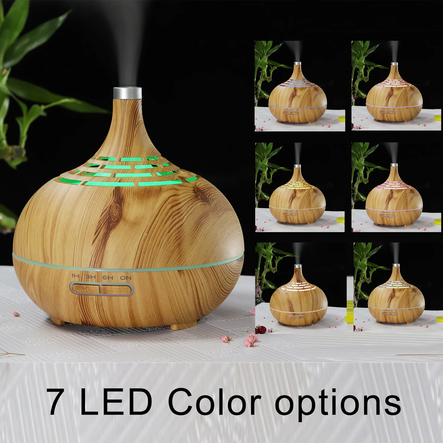 400ml Wood Grain Ultrasonic Cool Mist Humidifier, Diffuser for essential oils, 7 Color LED Lights aroma oil diffuser