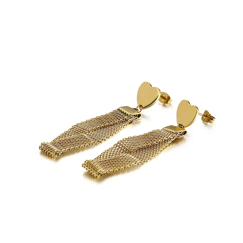 

Fashion Earing Trend 2020 Mesh Chain Heart-Shaped Stud Earrings Stainless Steel Tassel Gold Retro Luxury Long Earrings