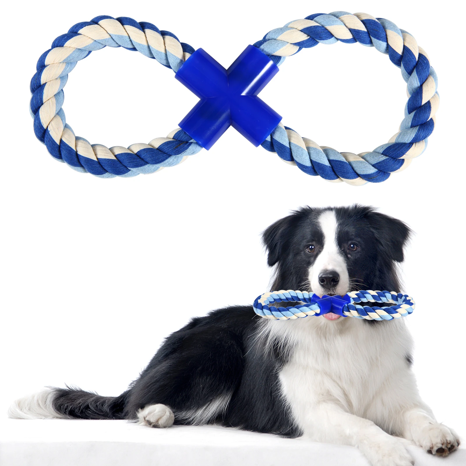 

XuRiLai Rope Toy Chew Toys, 8-Shaped Durable Dog Training Toys for Large Dogs with 100% Natural Cotton (White Blue), Red white blue