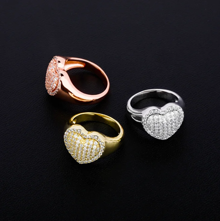 

jialin jewelry 2020ins Hot Sale iced out Hip Hop gold plated women diamond heart shape design ring