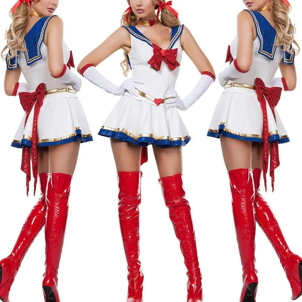 Sexy Lady White Moon Mars Sailor Moon Mercury Cartoon Costume Cosplay Movie...