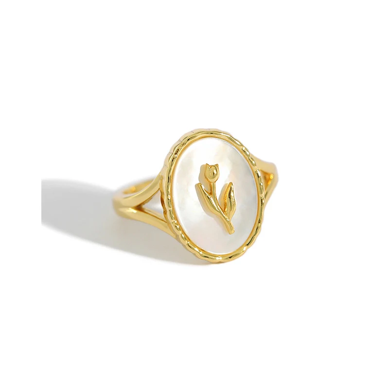 

H-R645 Fashion New Arrival Pure Sterling Silver 925 Tulip Shell Geometric Ellipse Female Ring