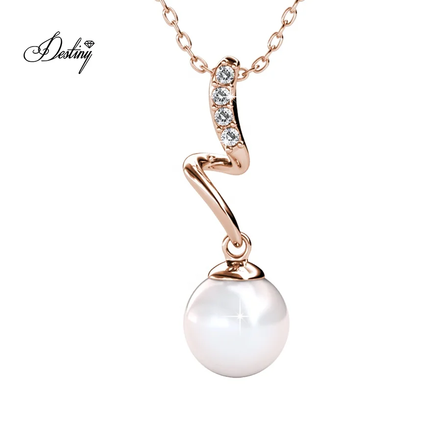 

Destiny Jewellery High Quality Crystal Waver Pearl Gold Pendant Necklace With Premium Grade Crystal from Austria, Rose / white gold