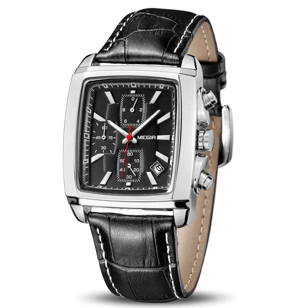 

MEGIR 2028 Leather Blue Watch Men Top Brand Luxury Chronograph Military Quartz Watches for Man Waterproof Luminous Reloj Hombre