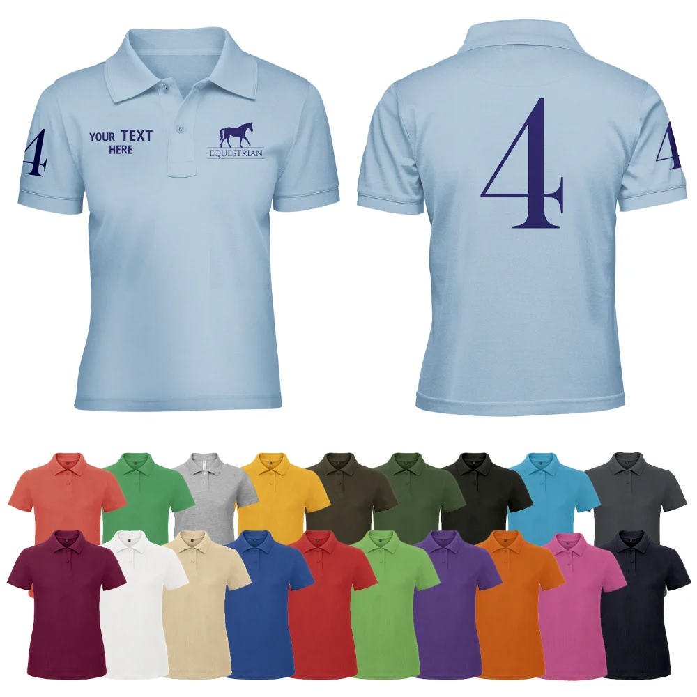 Personalised Ladies Horse Riding Polo Shirt Womens Tshirt Equestrian