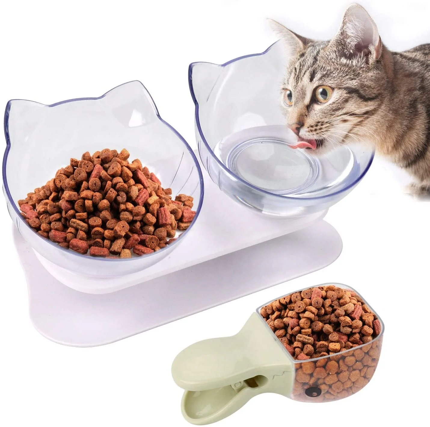 

Hot sale double cat bowl feeder non-slip cat bowl for eating and overflow