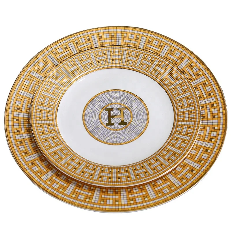 

Wholesale Decoration Plate Exquisite Restaurant Good Quality Gold Plate Flat White Round Dinner Dish Luxury Plate Sets, As picture