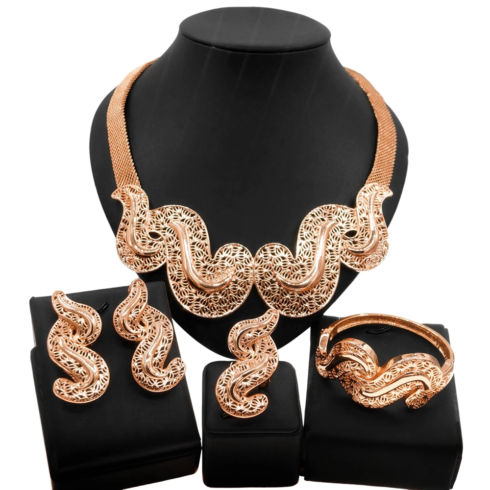 

New design 24k Italian gold plated women jewelry set necklace Hot gold jewelry sets for party