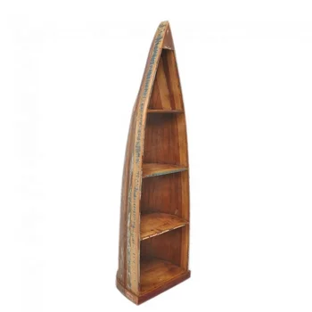 Rustic Reclaimed Old Wood Vintage Boat Bookcase With Three Book