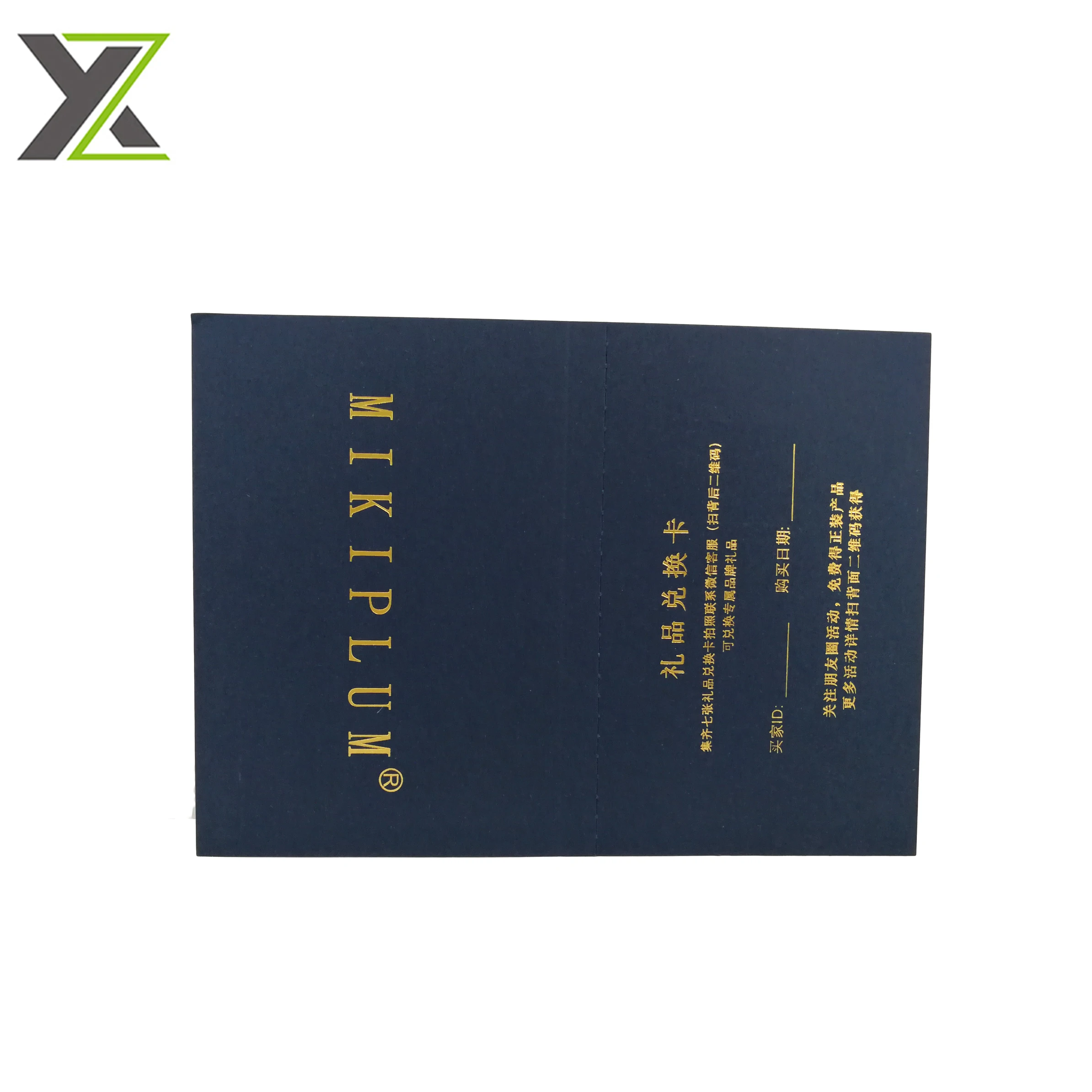 
Custom blue fancy paper gold foil QR code foldable gift cards for facial tissue 