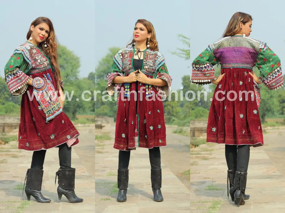 
Vintage Afghan Wedding Kuchi Dresses - Bohemian Afghan kuchi tribal dress - Tassels coins vintage kuchi clothing 