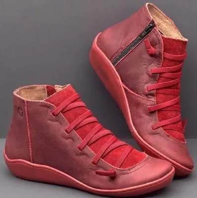 

Women's PU Leather Ankle Boots Women Autumn Winter Cross Strappy Women Boots Flat