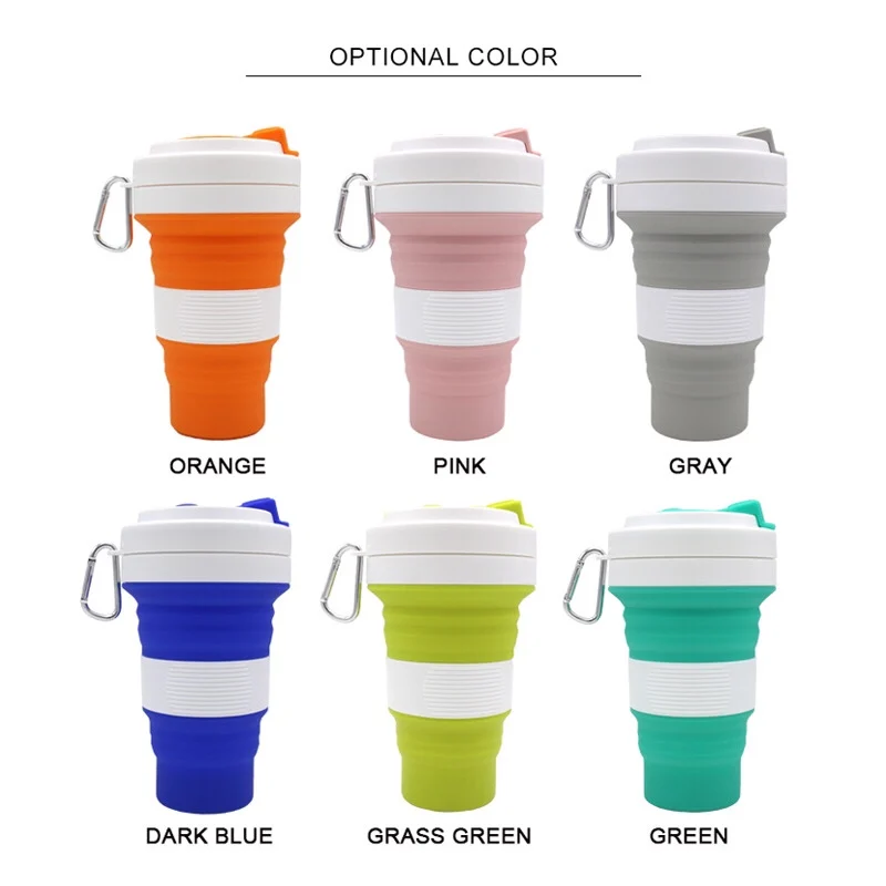 

BPA Free Portable Travel Coffee Mug Collapsible Silicone Cup Tumbler with Straw, Blue, grey, blue, orange, grass green, pink, black, red