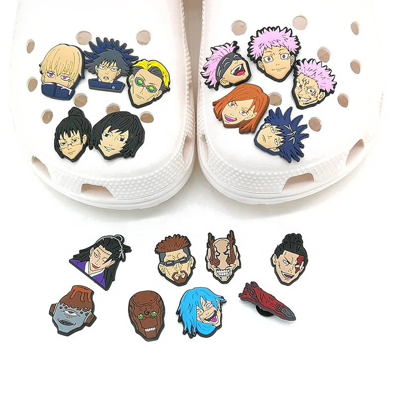 

japan anime jujutsu kaisen cartoon pvc shoe charms wholesale custom clog shoe decoration for kids gift garden shoe charms, As picture