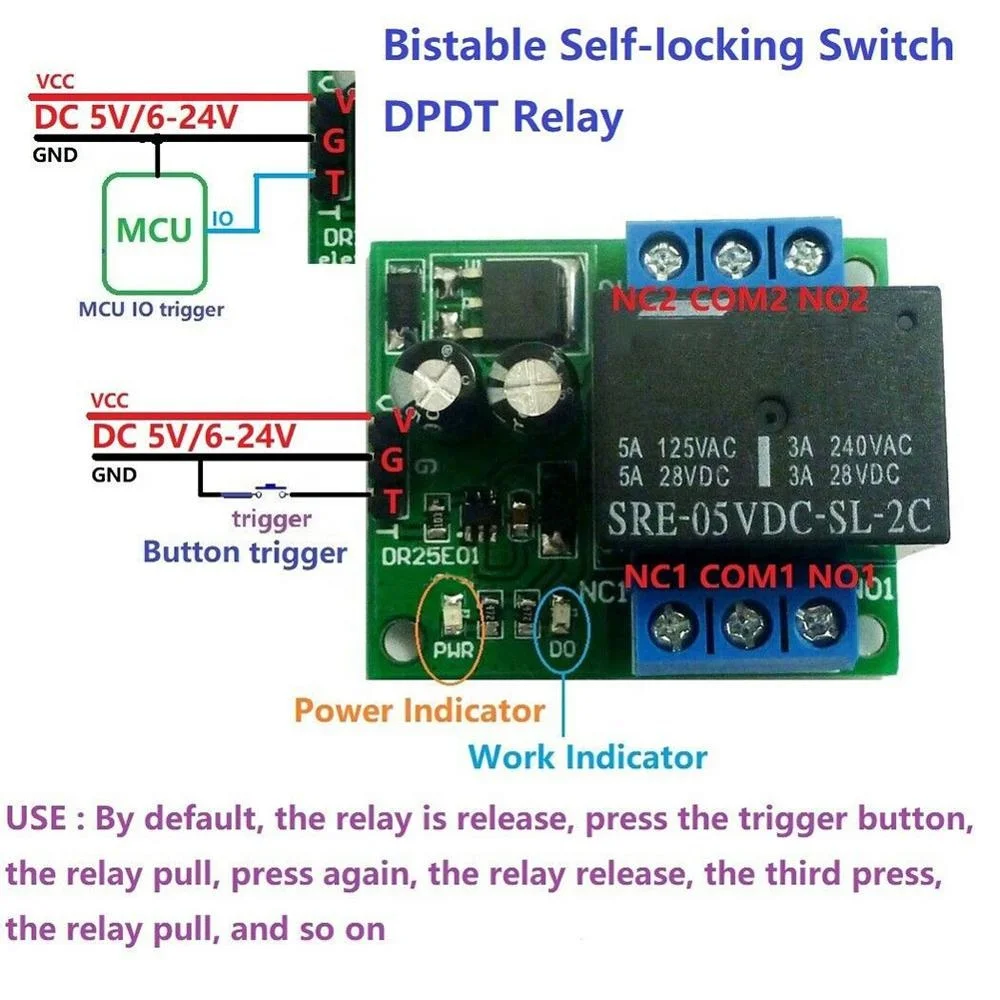 DC 5-24V Self-locking Bistabl Reverse Polarity Switch Controller Relay Module 