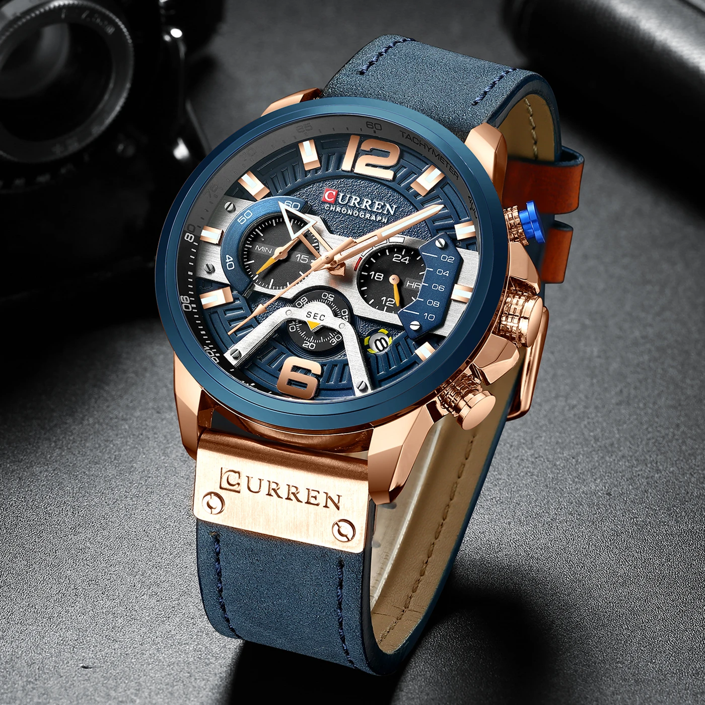 

CURREN 8329 Casual Sport Watches for Men Blue Top Brand Luxury Military Leather Wrist Watch Clock Fashion Chronograph Wristwatch