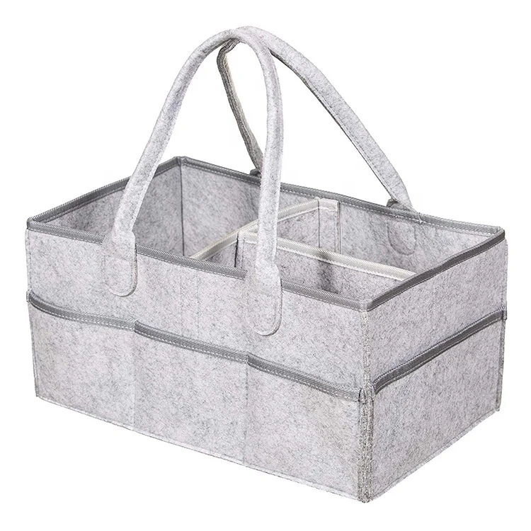 

Multiple Pockets Nursery Storage Bin Felt Diaper Caddy Storage Organizer, Grey or customized color