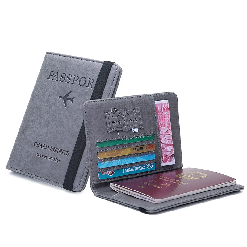 

Hot sale leather passport holder cover ultra-thin multi-function travel passport holder, Black