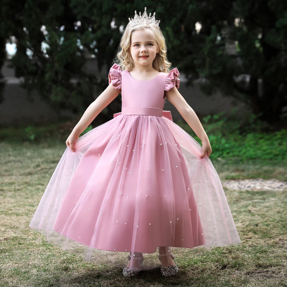

Baby Girls Party Wedding Ball Gown Real Pictures For Children Dresses New Kids Designs LP-255, Red,pink,green,champagne