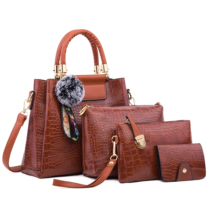 

Brand Fashion designer crocodile Pu Leather 4 Pcs women tote Handbag Set