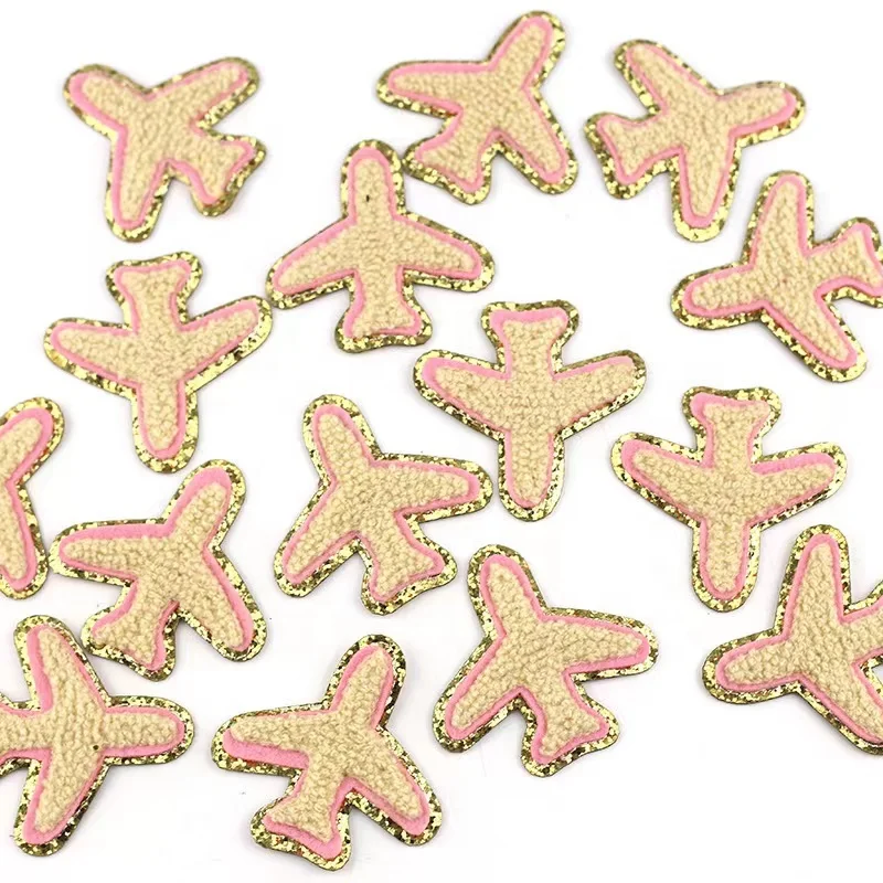 

Chenille airplane patch glitter background chenille patch embroidered badges clothing accessories patches