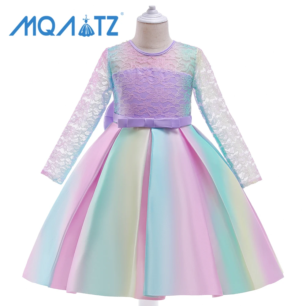 

MQATZ Drop shipping Lace Long Sleeves Fancy Children Party Birthday Dress Purple Girl Princess Dresses