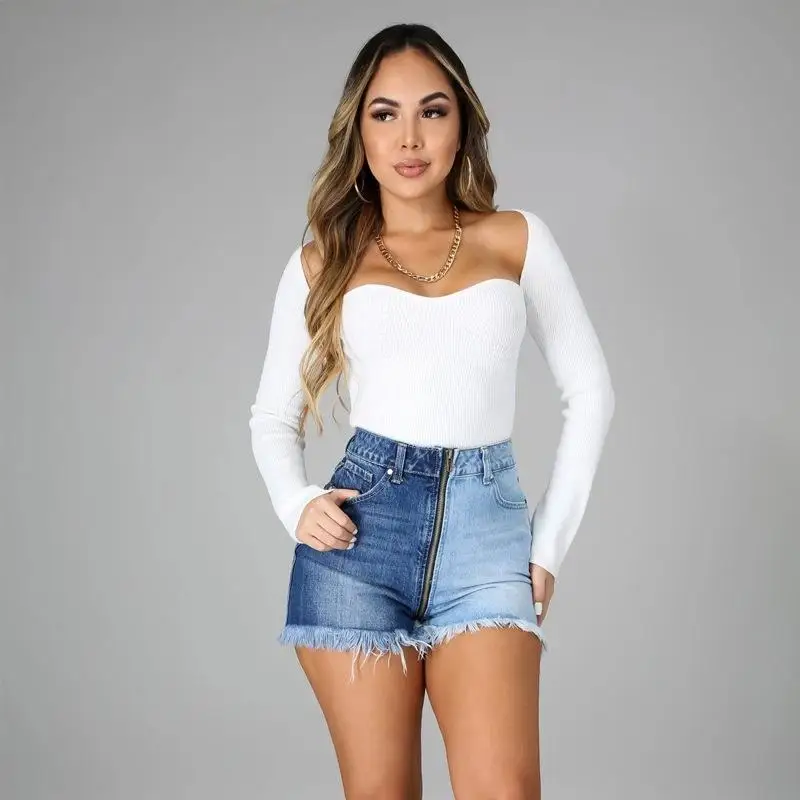 

Women Jeans Zipper Stretch Denim Skinny Jeans Stitching Pants High Waist 2021 Fashion Female Sexy Shorts Patchwork Colors
