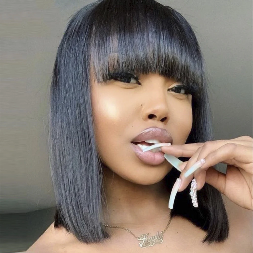 

100% Straight Short Bob Human Hair Wigs For Black Women Riverwood Mongolian Remy Hair Bob Wig No Lace Front Human Hair Wigs