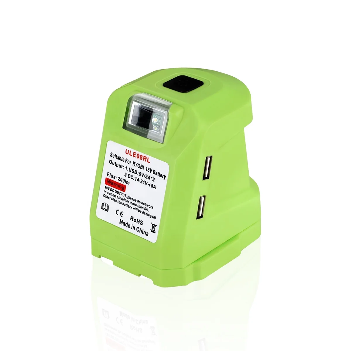 

14V-21V Ryobi Converter Adapter Charger Lithium ion Battery Portable Tool Battery LED Work Lamp Charging for Ryobi 18V Battery, Green