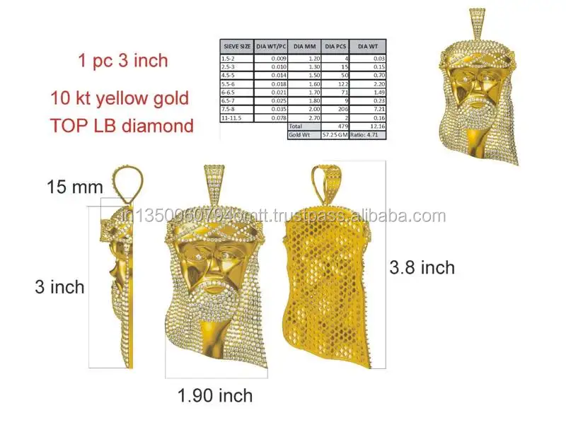 Top Quality 57.25 Gram 10kt Yellow Gold Top I-b Diamond Custom Pendant ...